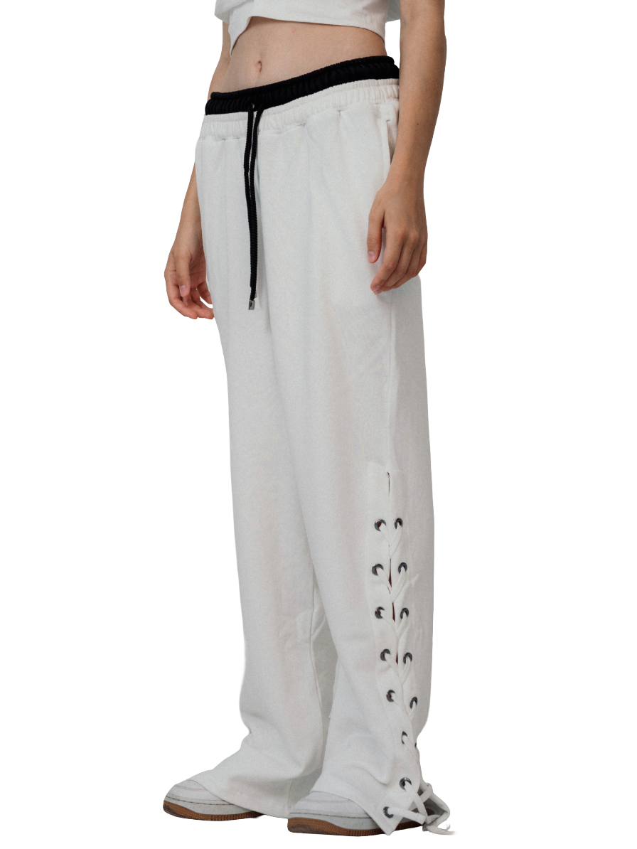 RELAXED LACE-UP PANTS – WHITE