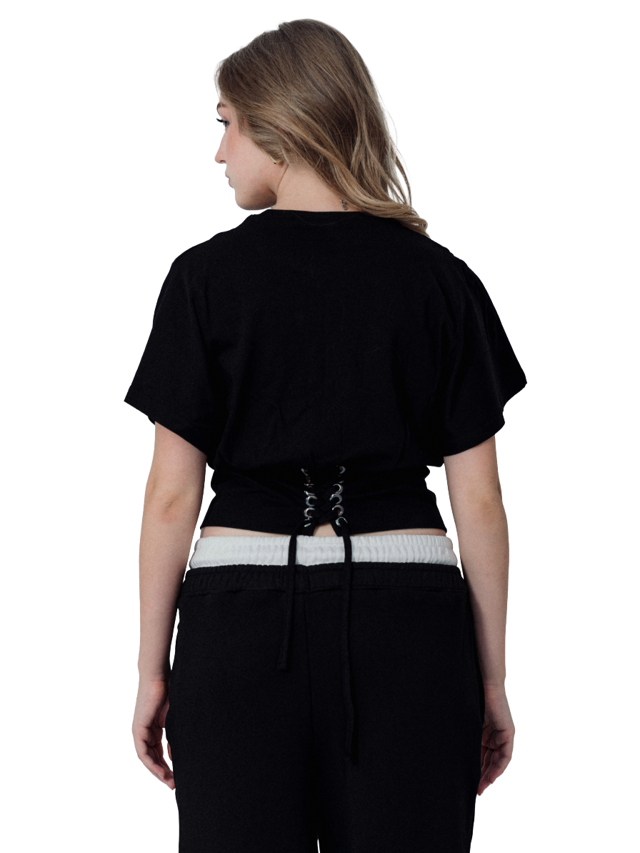 MINIMAL LACE-UP TOP – BLACK