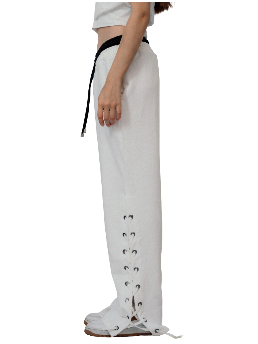 RELAXED LACE-UP PANTS – WHITE